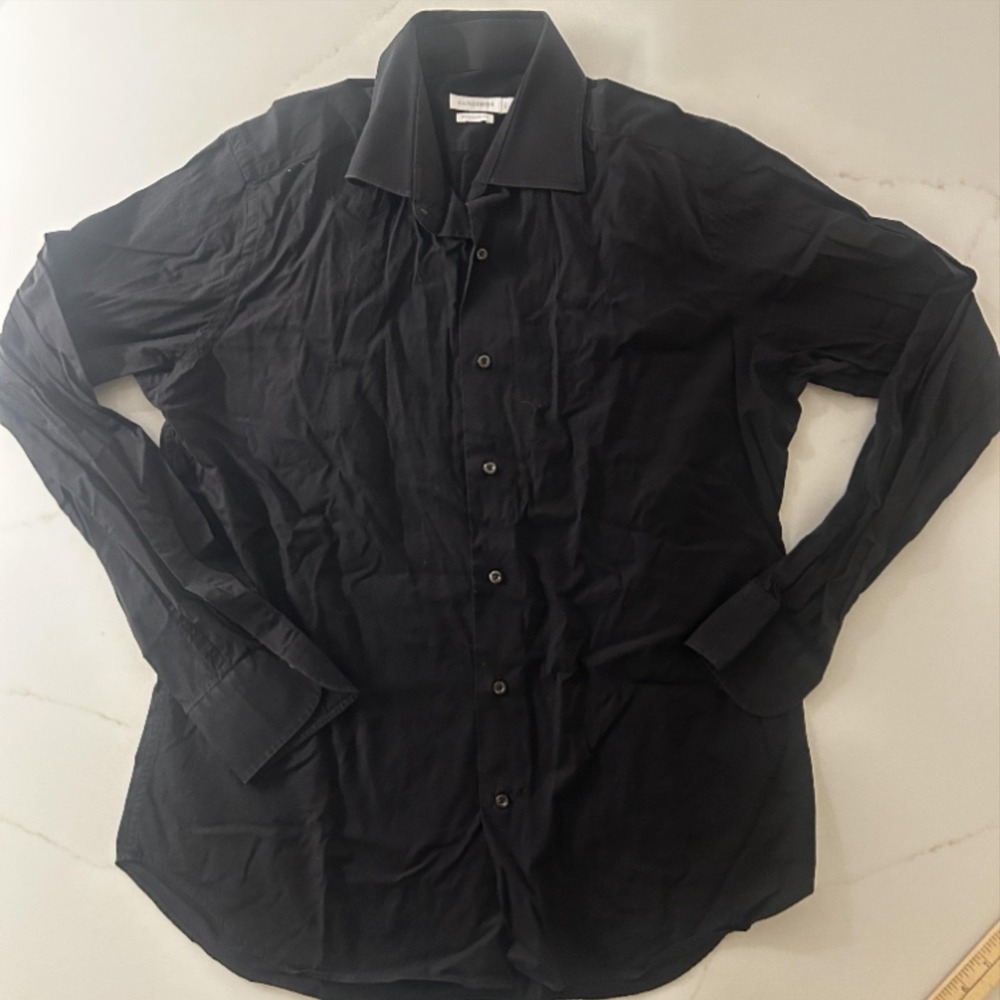 J.Lindeberg Shirt Mens 16 Black Solid Regular Fit Dress Long Sleeve Button Up